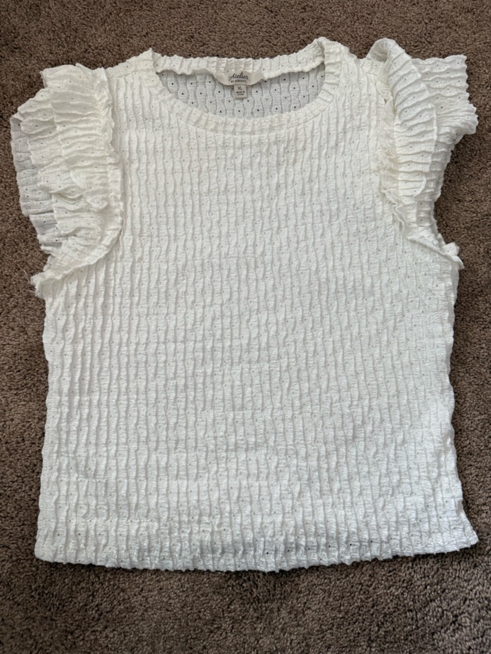 Dressy/croppy Ruffle Sleeve Textured Knit Top